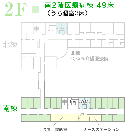 南2階医療病棟 49床（うち個室3床）