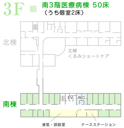 南3階医療病棟 49床（うち個室3床）